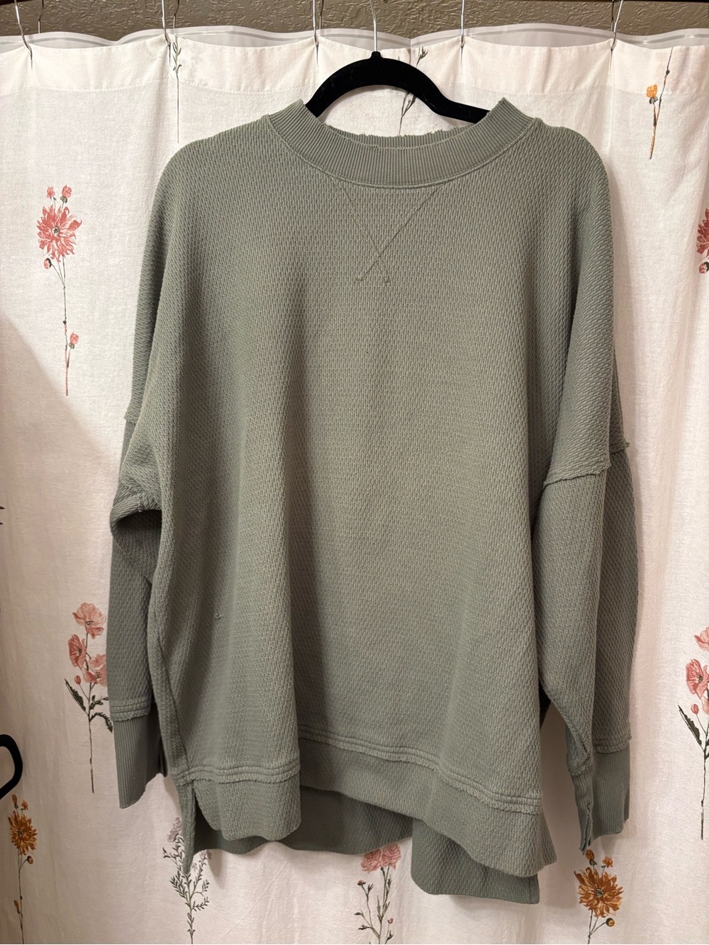 aerie Sage Green Waffle Crewneck Sweatshirt